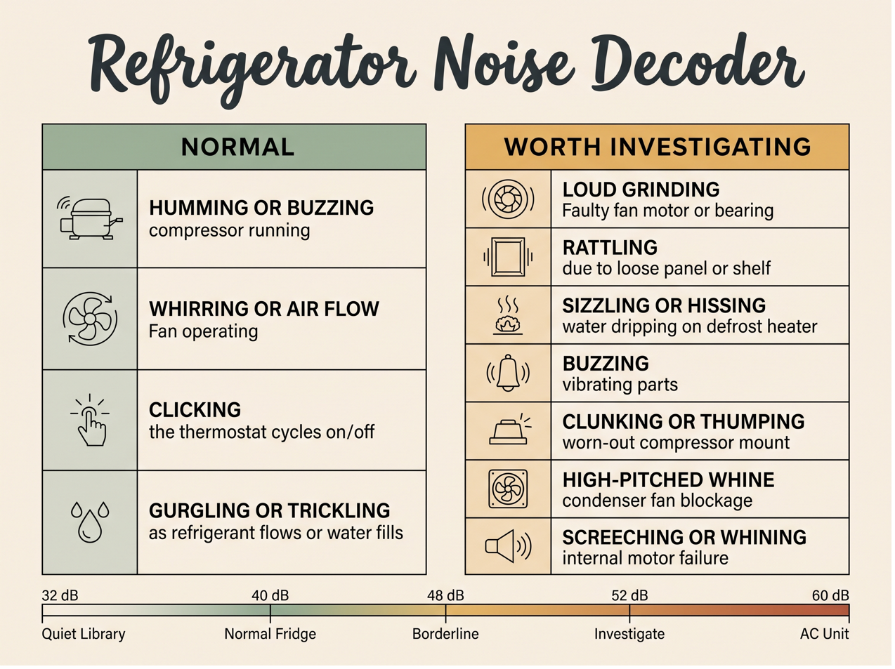 Measuring refrigerator noise with a decibel meter