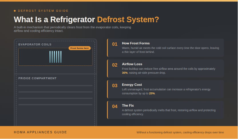 Diagram showing how frost forms on refrigerator coils over time